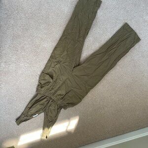 Mod Ref linen-feel utilitarian army green jumpsuit